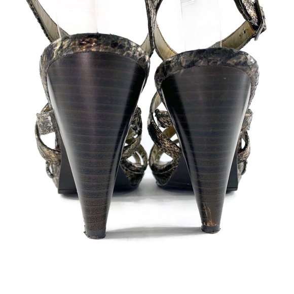 Andrew Geller Snake-Print Ankle Strap Buckle Heels - Picture 6 of 11